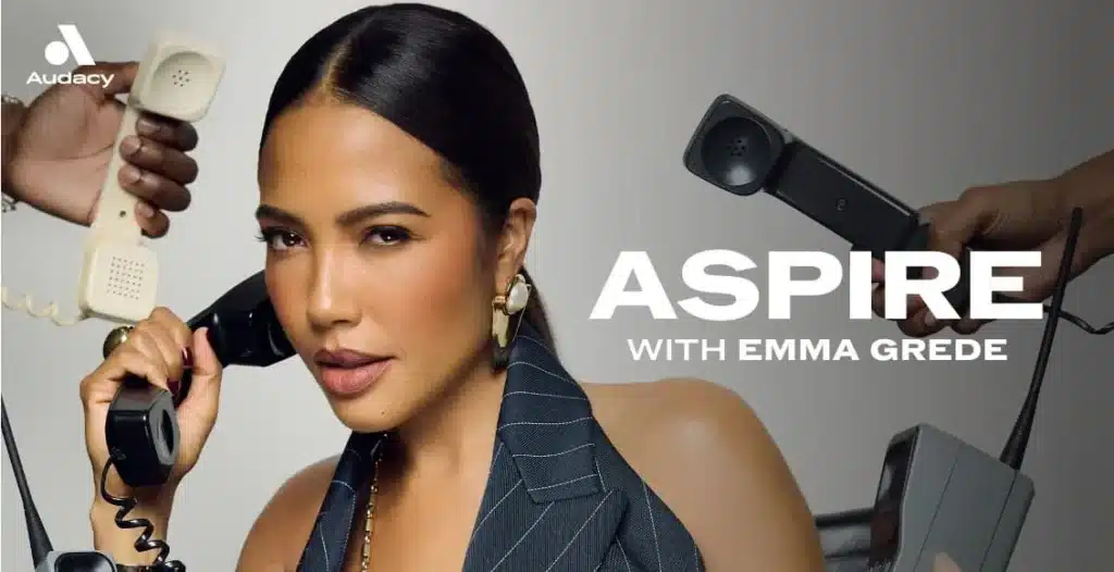 Emma Grede hosting Aspire podcast with notable entrepreneurs