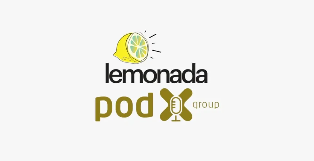 Logos of PodX Group and Lemonada Media representing the strategic acquisition.
