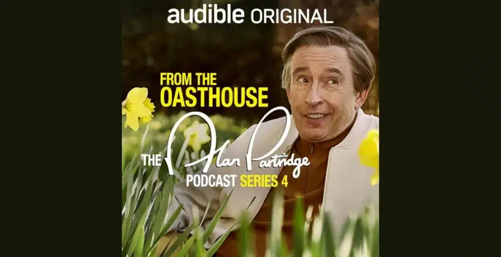 Alan Partridge standing amidst the Sound Bath Garden at RHS Hampton Court Palace Garden Festival 2025.