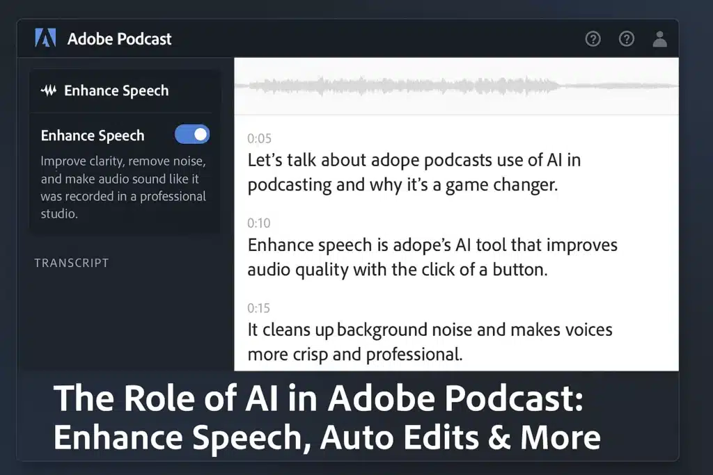 Adobe Podcast interface showing Enhance Speech AI in action.