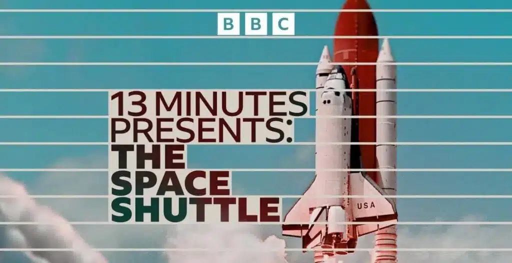 Cover art of 13 Minutes Presents: The Space Shuttle – BBC podcast series featuring space imagery and title overlay.
