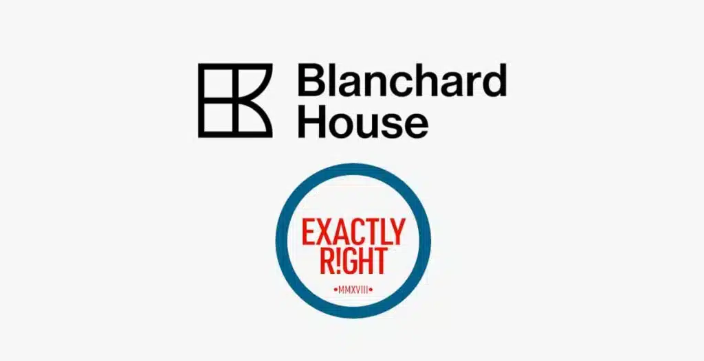 Blanchard House and Exactly Right Media logos over podcast microphone and jungle background, symbolizing their new true crime collaboration.