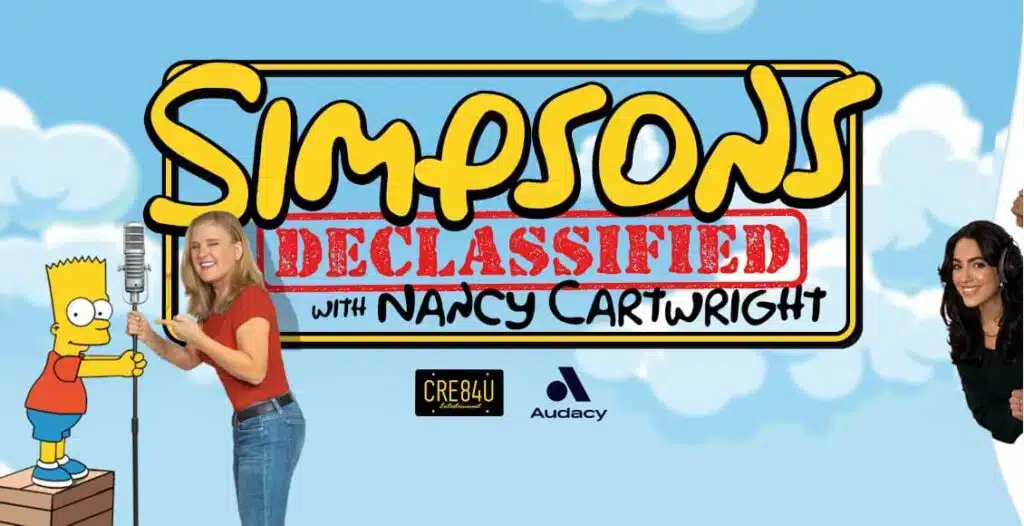 Podcast cover for Nancy Cartwright hosting Simpsons Declassified podcast with Audacy