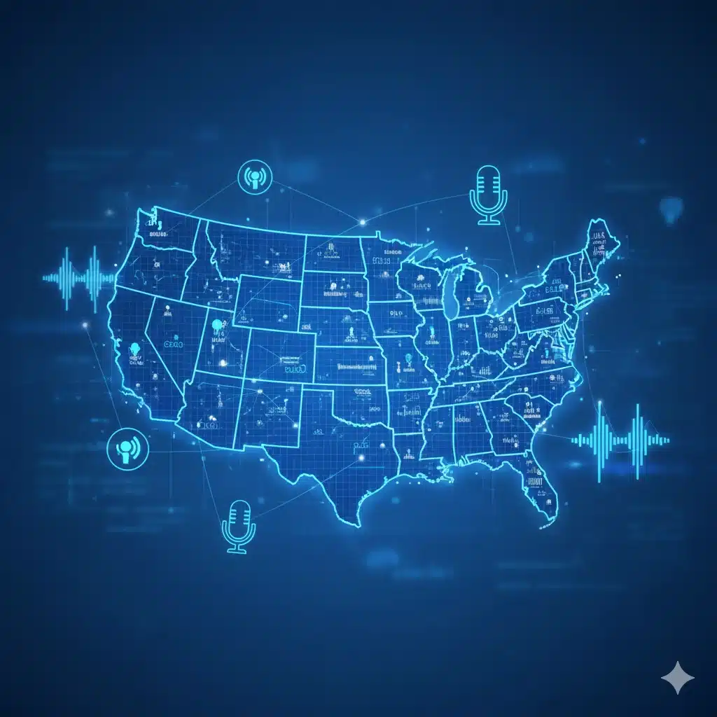 Podscribe and Nielsen logos side by side, symbolizing partnership and advanced geographic audience data for podcast advertising
