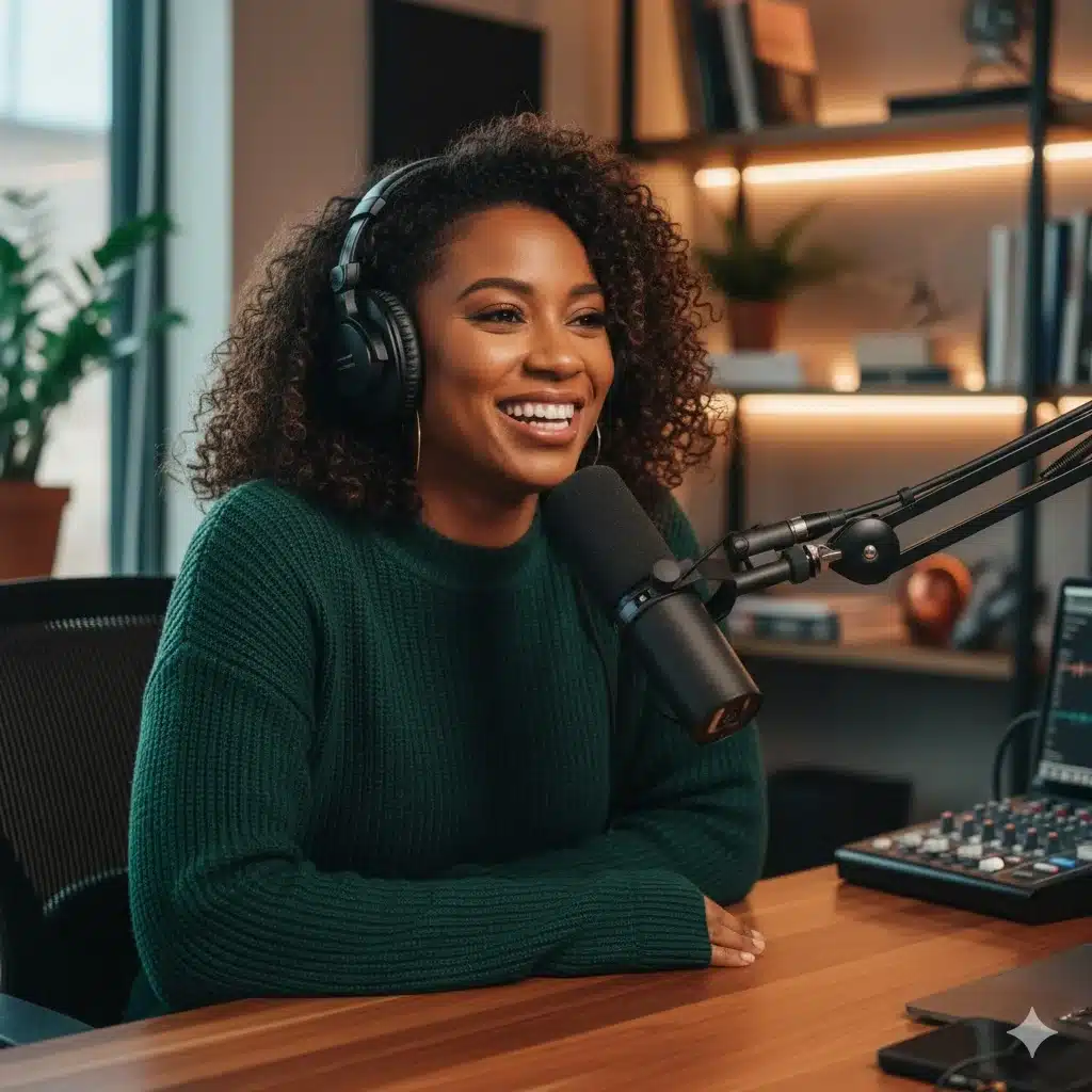 Ego Nwodim smiling with microphone — promotional image for Season 2 of her podcast “Thanks Dad” on Big Money Players Network and iHeartMedia.