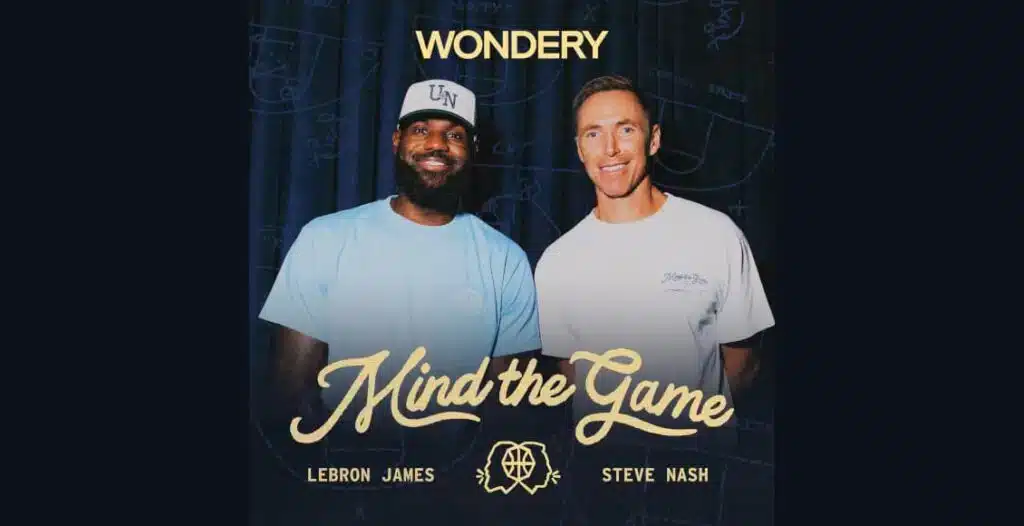 Podcast cover art of LeBron James and Steve Nash recording Mind the Game podcast, season three
