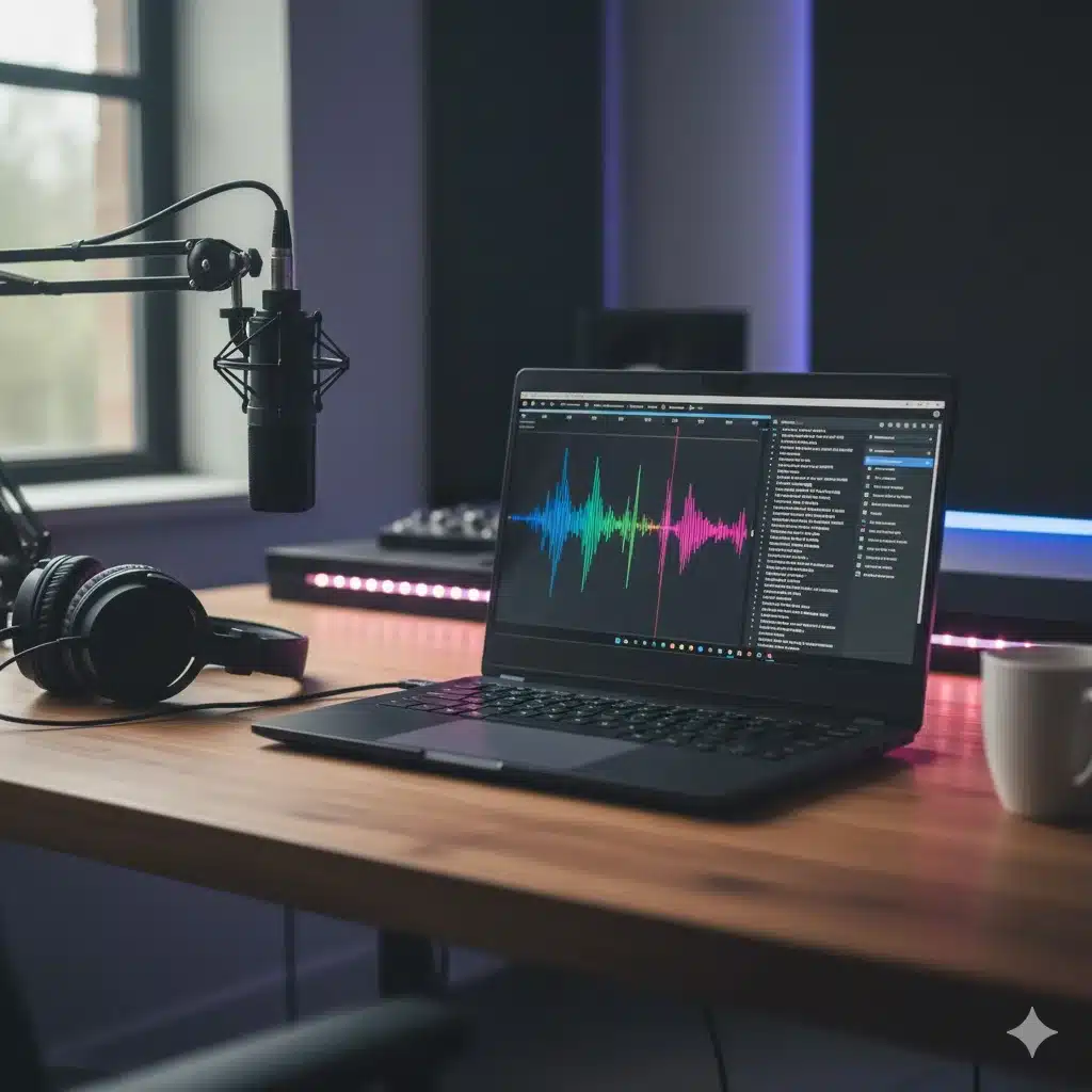 Podsqueeze new text-based audio editor interface showing transcript and waveform for podcast editing
