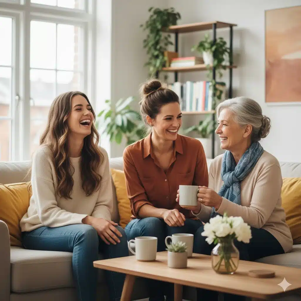 Wright At Home podcast promotional image featuring Jess, Natalya, and Carol Wright from The Only Way Is Essex