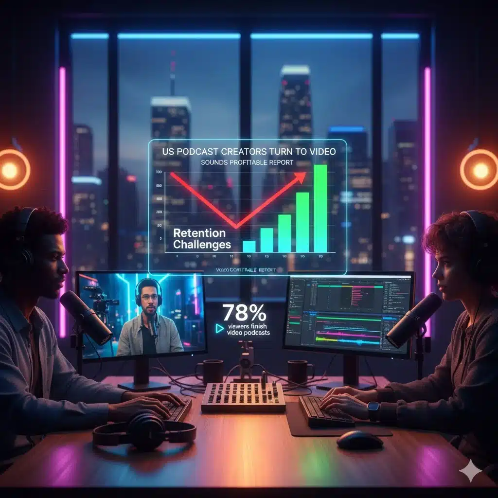 Graph showing rise of video podcast production among US creators in 2025