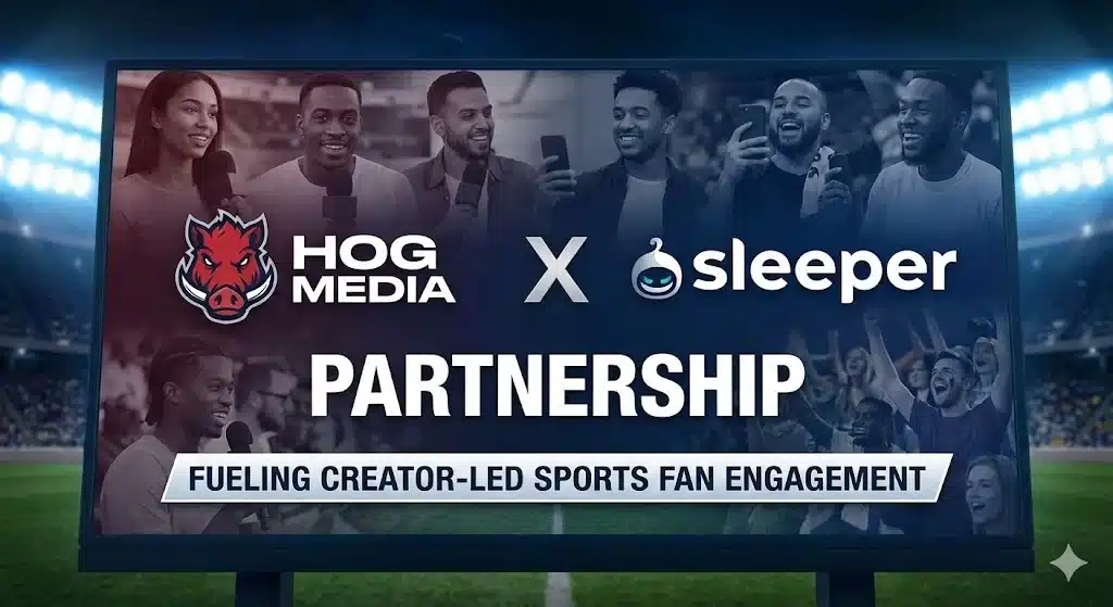 Hog Media and Sleeper partnership announcement graphic highlighting creator-led sports fan engagement