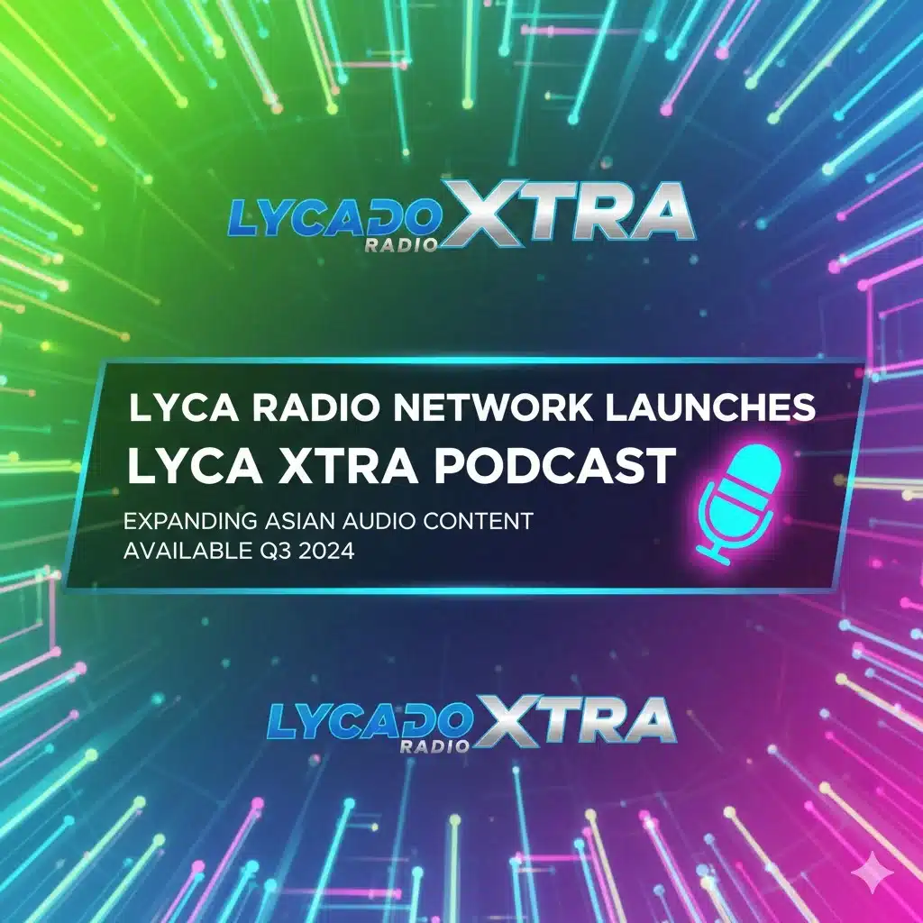 Lyca Xtra podcast logo representing British Asian voices and modern audio storytelling