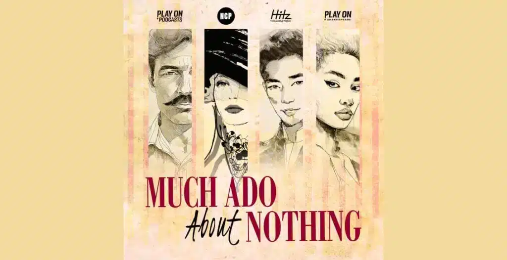 Modern verse Much Ado About Nothing podcast artwork featuring contemporary design inspired by the Play On Podcasts series