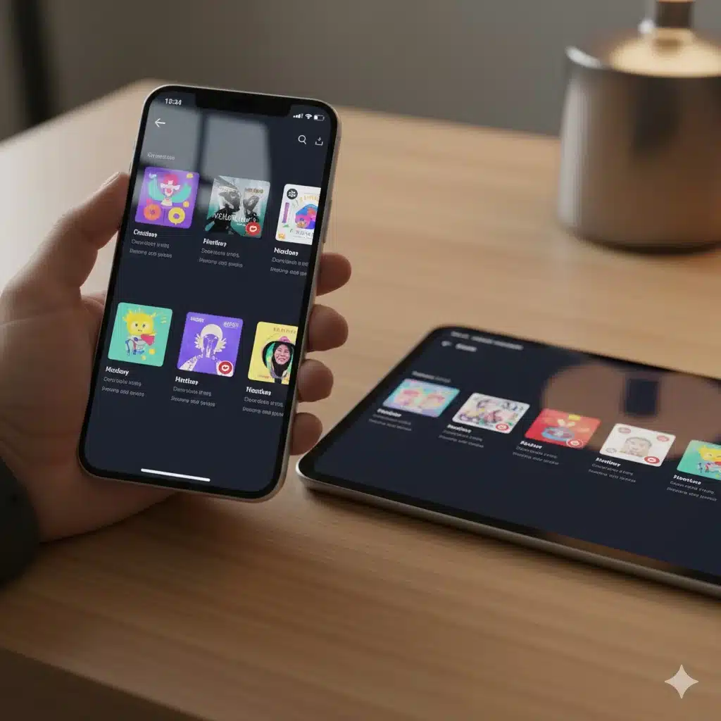 Podcast app interface with AI-generated podcast listings and alert showing content hidden by Castro