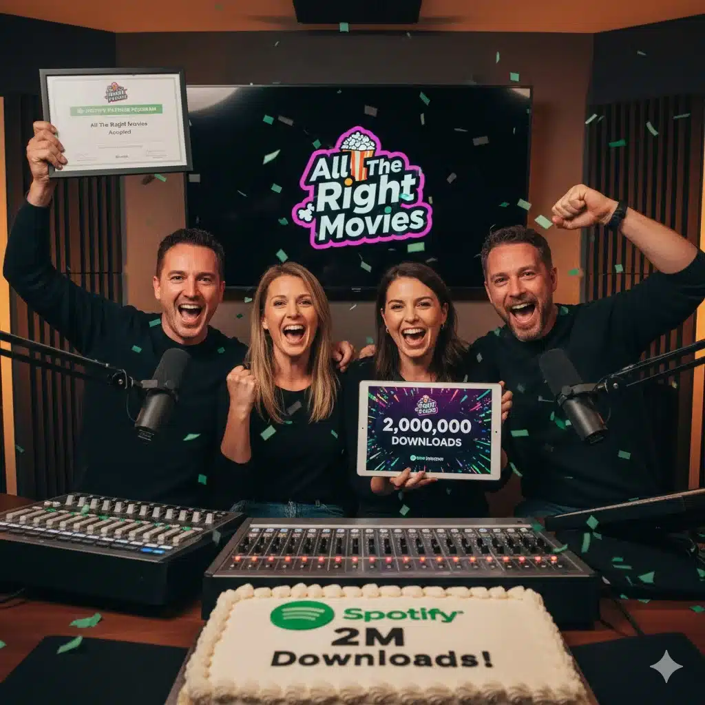 All The Right Movies podcast team celebrates acceptance into Spotify Partner Program after reaching two million downloads