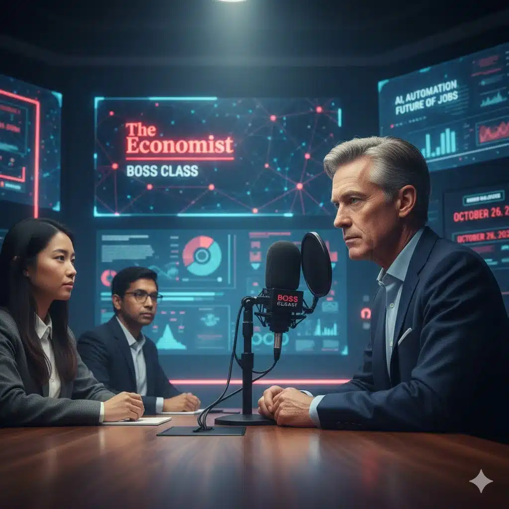 Andrew Palmer hosts The Economist Boss Class podcast discussing AI, automation, and the future of jobs in 2026