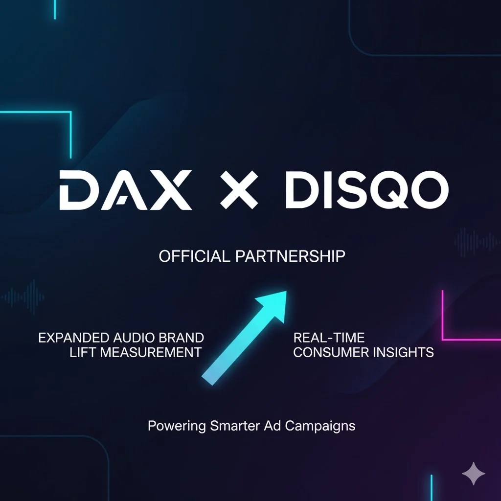 DAX US and DISQO partnership logo showcasing expanded audio brand lift measurement capabilities