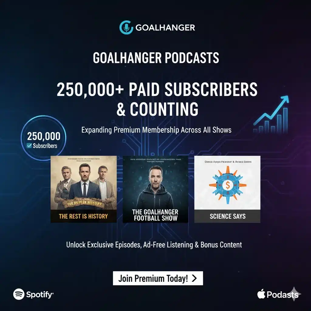 Goalhanger podcast network celebrates crossing 250,000 paid subscribers as it expands premium membership offerings across popular shows