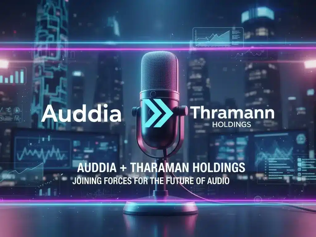 “Auddia and Thramann Holdings merger announcement graphic