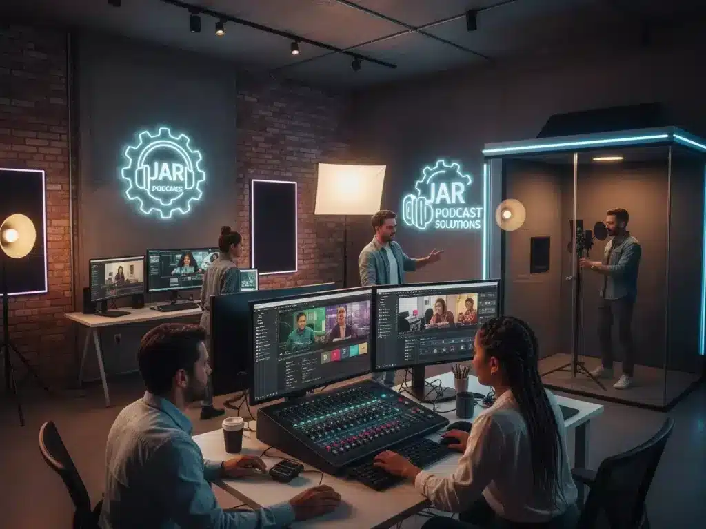 JAR Podcast Solutions team working on YouTube podcast production