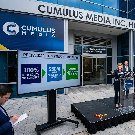 Cumulus Media headquarters announcing bankruptcy restructuring plan