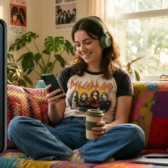 Gen Z consumer streaming podcast on smartphone