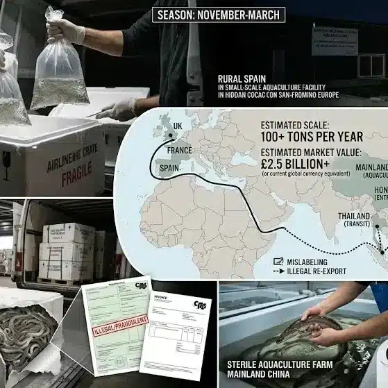 Illegal glass eel trade smuggling from Europe to Asia exposed by BBC Eye investigation