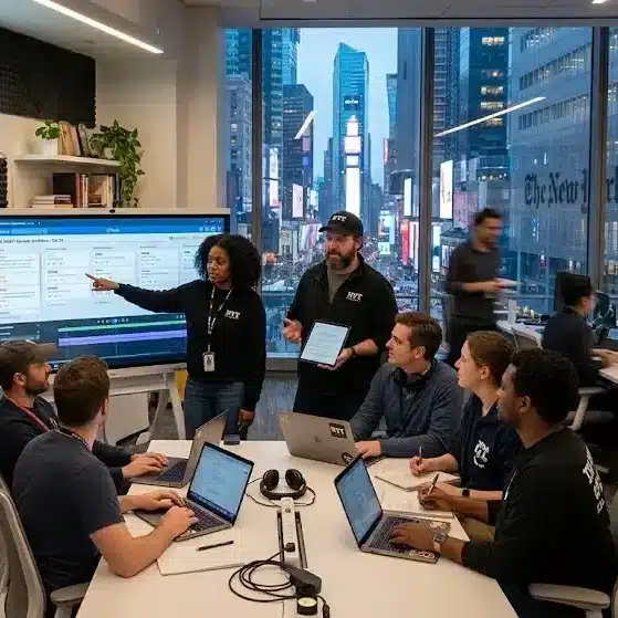 NYT newsroom podcast team collaboration environment