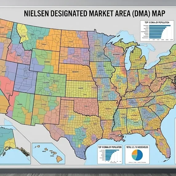 Nielsen DMA map showing 210 U.S. media markets
