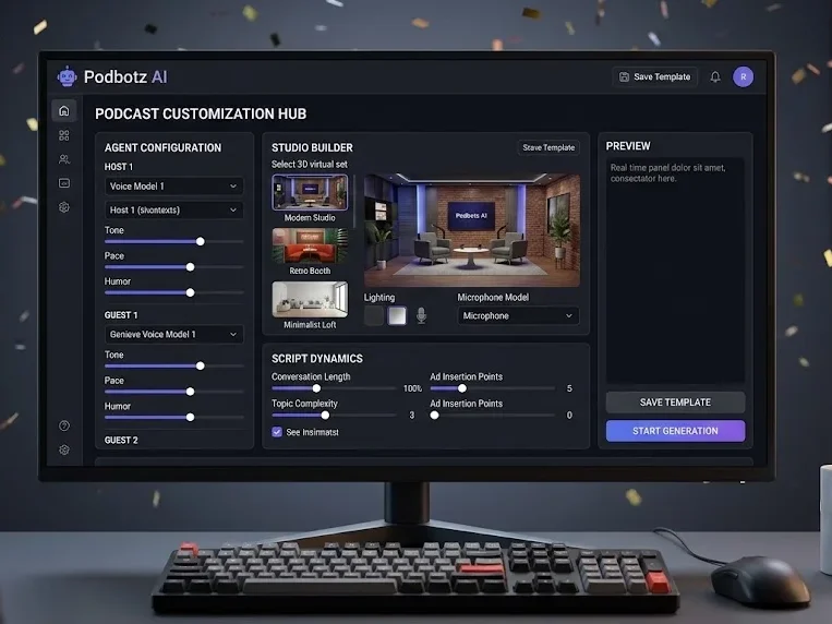 Podbotz AI podcast generator interface customization screen