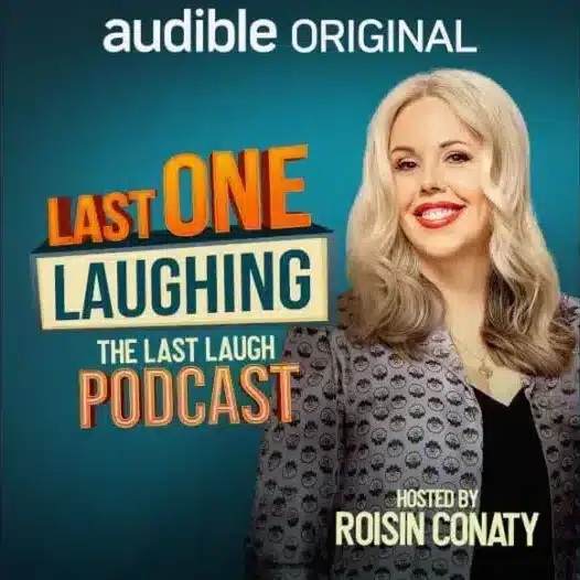 Audible podcast interface showing The Last Laugh series”