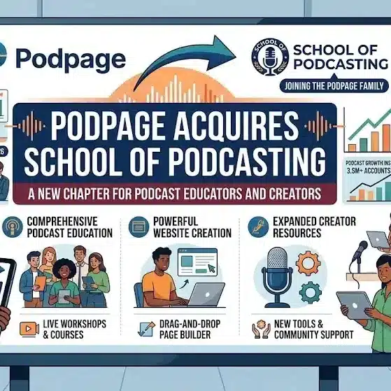 Podpage Acquires School of Podcasting: Free Tier, New Courses & Major Platform Revamp