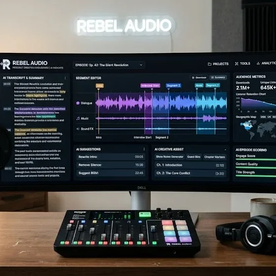 Rebel Audio AI-powered podcast creation dashboard