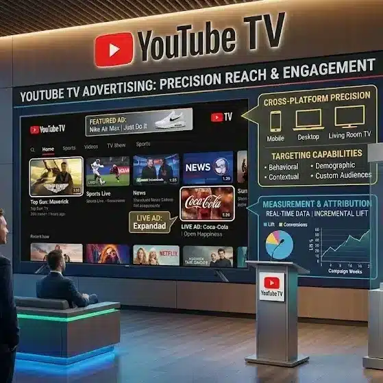 YouTube TV screen advertising interface