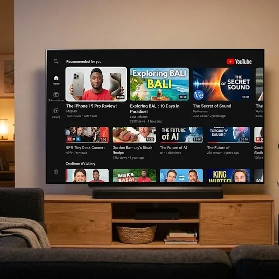 YouTube streaming platform displayed on smart TV screen