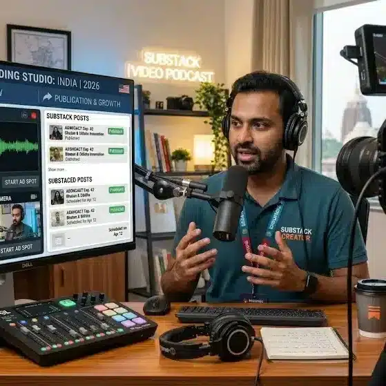    male Creator recording video podcast on Substack