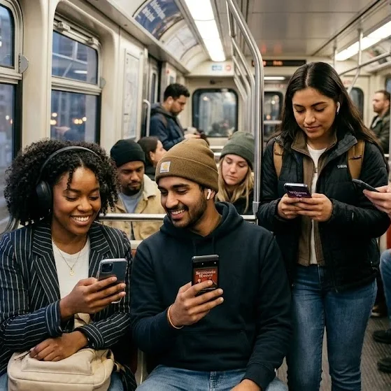 young adults streaming podcast episodes during commute