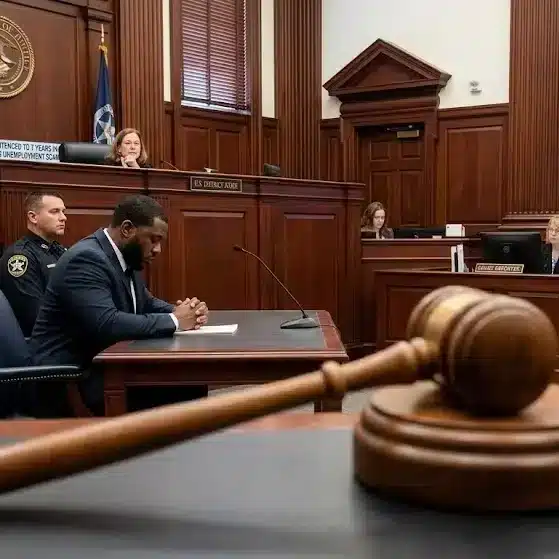 Jonathan Dupiton fraud case courtroom gavel prison sentence unemployment scam news