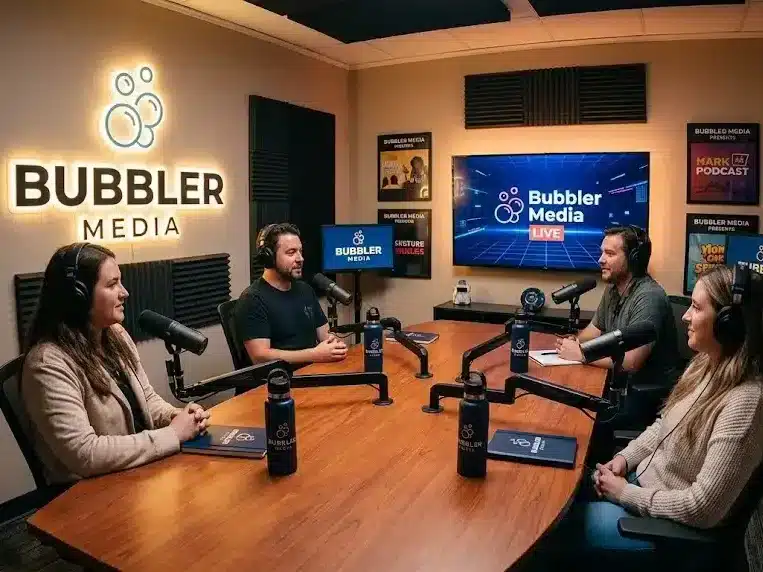 Podcast studio setup for Bubbler Media shows